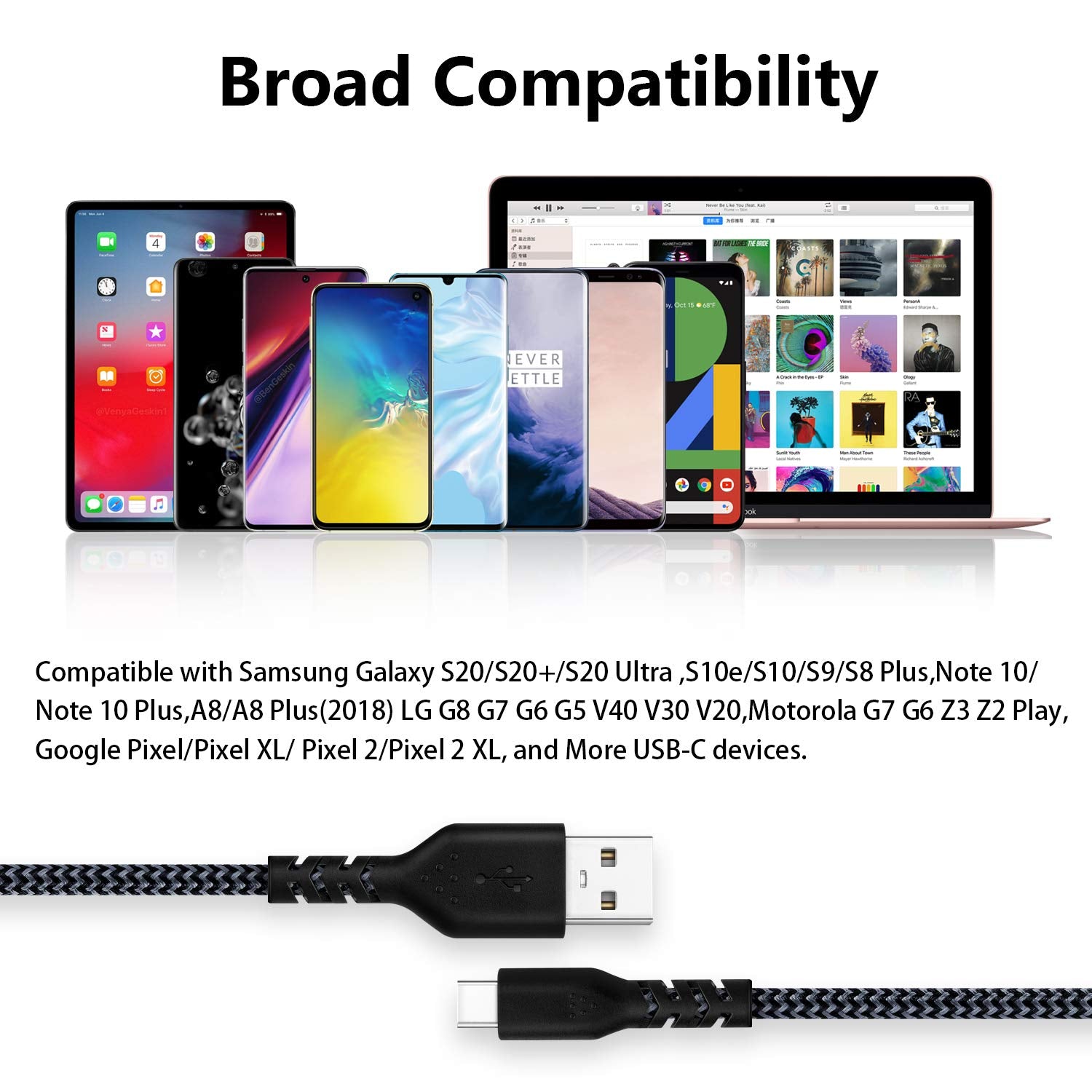 Câble de données de charge rapide USB-C tressé en nylon (1 m) Câble de données de charge rapide USB-C tressé en nylon (1 m)